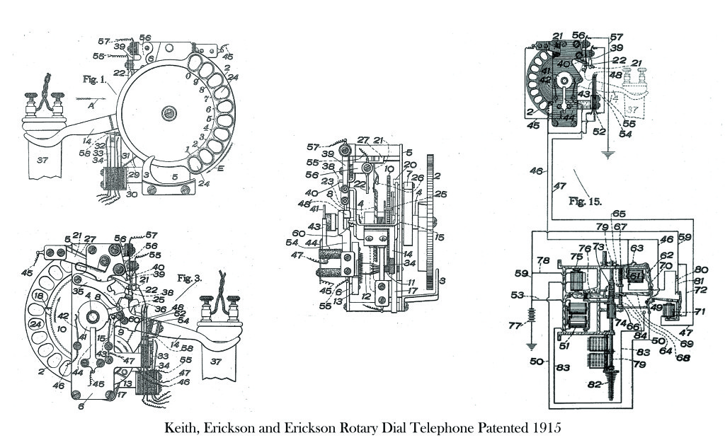 Keith, Erickson and Erickson Rotary Dial Telephone Patented 1915