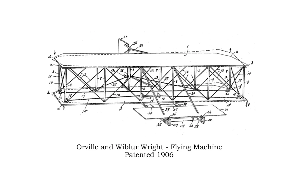 The famous Wright Brothers' first flight aircraft.